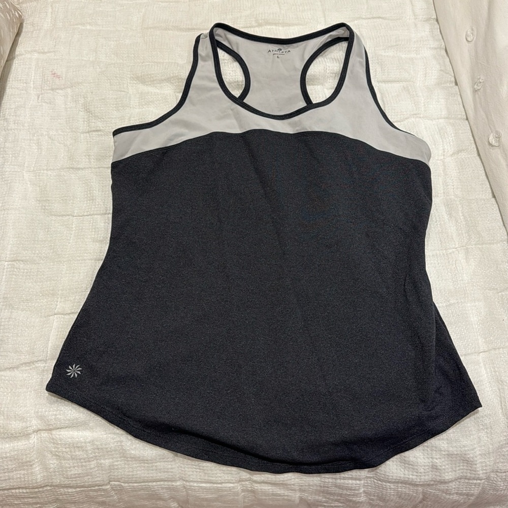 Athletes worn 1x grey color block racer back gym tank 🍑